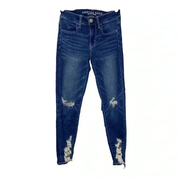 America Eagle Distressed Next Level Stretch X Crop Jegging - Picture 1 of 9